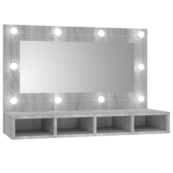 Bonne qualité - Armoire de rangement Armoire à miroir avec LED Sonoma gris 90x315x62cm DECO M8918227