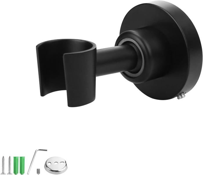 Support De Pommeau De Douche Réglable En Acier Inoxydable Noir - Universel Pour Tube Jusqu'à 2 Cm - Fixation Murale Avec Ou Sans Perçage