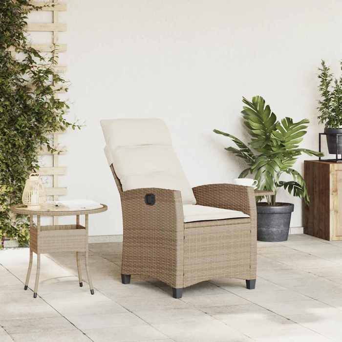 SWEETY Chaise de jardin inclinable et table dappoint beige polyrotin - anticorrosion - 12.95kg CJ2002