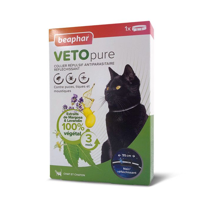 Meilleurs prix pour BEAPHAR – VETOPURE – Collier répulsif antiparasitaire réflechissant pour Chat et Chaton - Noir de 35cm