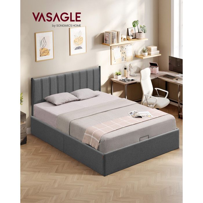 Lit Coffre 140 X 200 Cm - Tissu Gris, Rangement Facile Sous Le Lit Sans Matelas Gris 99373884 Lit Coffre 140 X 200 Cm - Tissu Gris, Rangement Facile Sous Le Lit Sans Matelas Gris 99373884