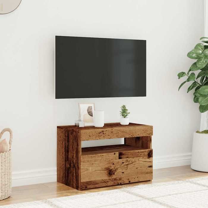XINWO Meuble TV，Armoire TV Banc TV - avec lumières LED - vieux bois bois dingénierie @983