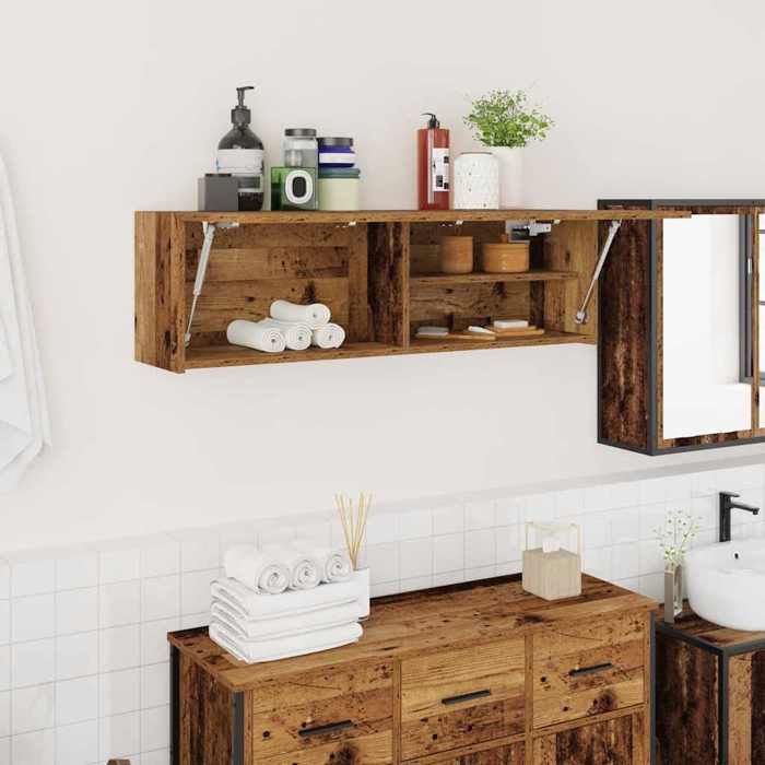 SALE 2025Armoire WC Suspendu - Armoire murale de bain - vieux bois - 100x25x30cm - bois dingénierie 13 25 Kg 5294
