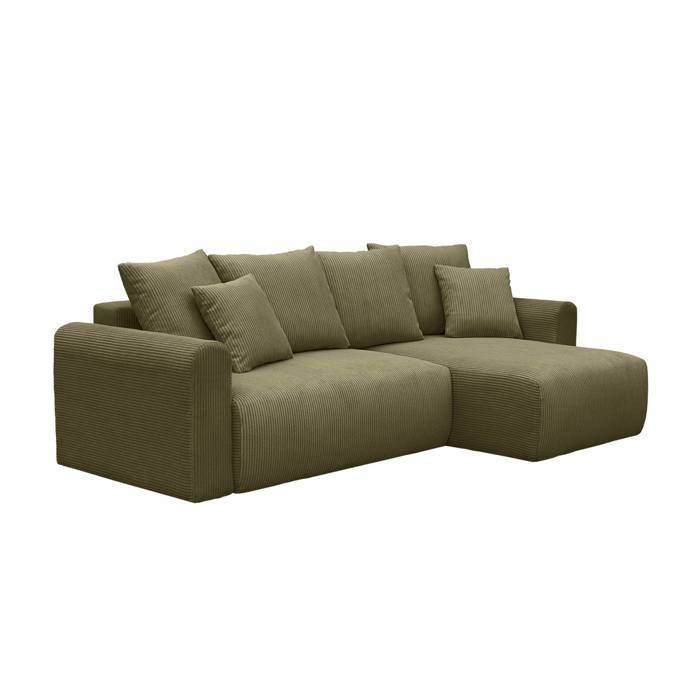 Canapé dangle convertible réversible 3 places velours côtelé kaki avec coffre de rangement - Almo Canapé dangle convertible réversible 3 places velours côtelé kaki avec coffre de rangement - Almo