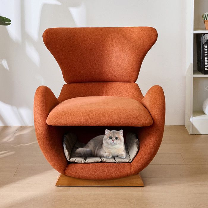 Fauteuil lounge - Design requin-baleine - Tissu anti-griffes - Rouge brique - Cachette animaux
