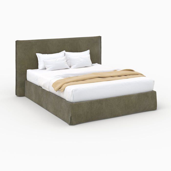 Lit coffre 160x200 cm en tissu vert olive déhoussable - Safia - Maison Pavane