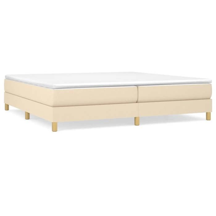 Cadre de lit à ressorts - JILL - 200x200 cm - Crème - Tissu polyester - Lattes de contreplaqué - Pieds robustes