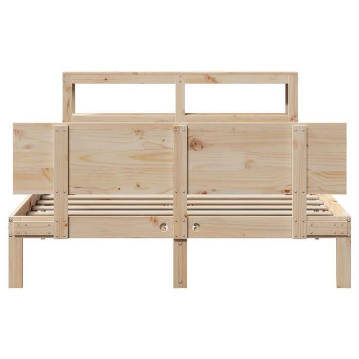 Structure de lit avec tête de lit - UU - 160x200 cm - Bois de pin massif - Étagères de rangement
