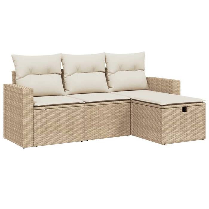 Salon de jardin en résine tressée - BURKE - 4 pièces - Beige - Résistance aux UV - Coussins amovibles et lavables