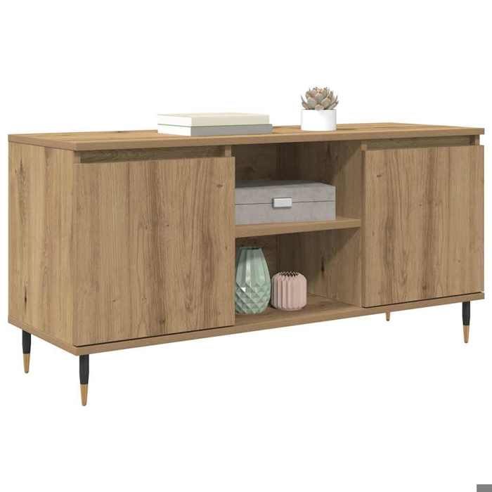 SOLDES DHIVER®Banc TV - meuble hifi - Marron Meuble TV - chêne artisanal - 104 x 35 x 50 cm - bois dingénierie - 71922