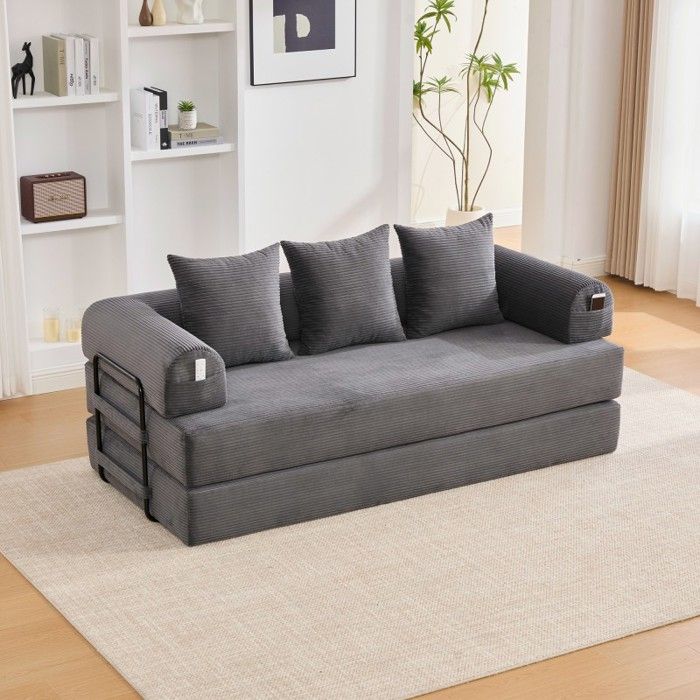 Canapé‑lit modulable - VVBV - Modulaire Convertible - Velours côtelé gris foncé - Cadre métal - 3 places (200 cm)