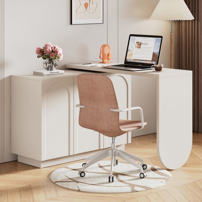 Bureau dangle - HIBA - Bureau Pivotant 360° Blanc - 110x40x75 cm - 3 armoires - Laqué blanc