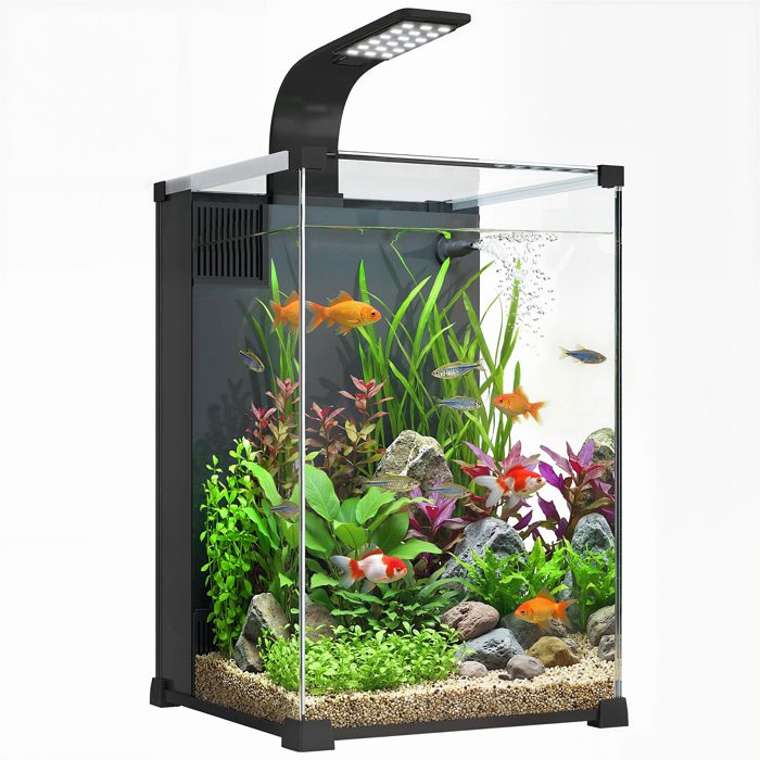 Meilleurs prix pour Aquarium - PawHut - 36L nano aquarium avec filtre intégré pompe 5W et éclairage LED - verre trempé - 30x30x45cm - noir