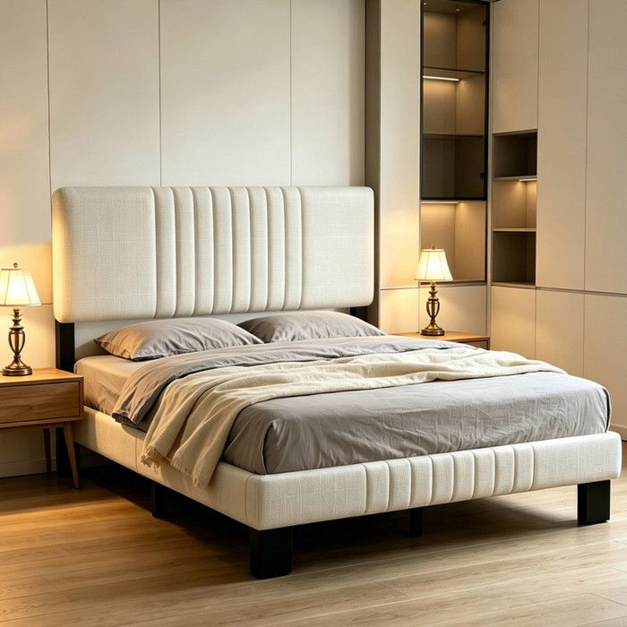 Lit 140x190 cm - DANNASI - Lit Capitonné en Velours avec Tête de Lit et Sommier à Lattes Lit Adulte pour 2 Personnes