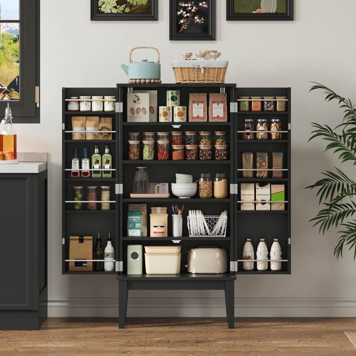 Armoire de cuisine noir 2 portes 120x59x30 cm style vintage avec étagère pour rangement polyvalent