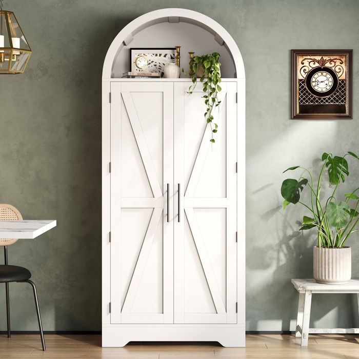 Armoire haute incurvée - Dimensions 170x70x35 cm - Blanc - MDF haute qualité - Étagères réglables