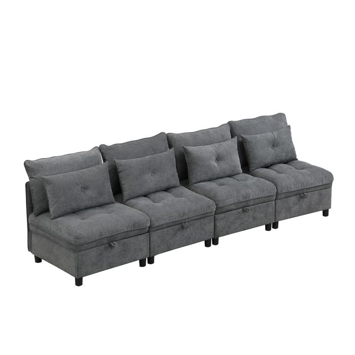 HOMVRA Canapé modulable 4 places convertible avec rangement chenille gris antique