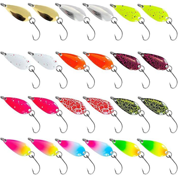 24 Pièces Cuillere Peche Truite Cuillère Peche Cuillere Peches Truite En Métal Styles Variés Hameçon Simple Résistant Design