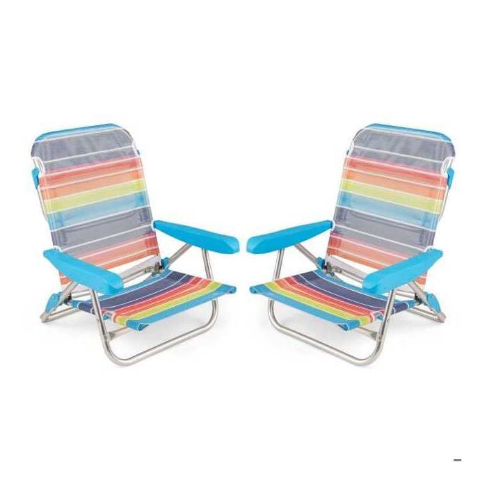 Lot de 2 chaises de plage pliantes dossier réglable accoudoirs et sangle de transport pour plage et camping