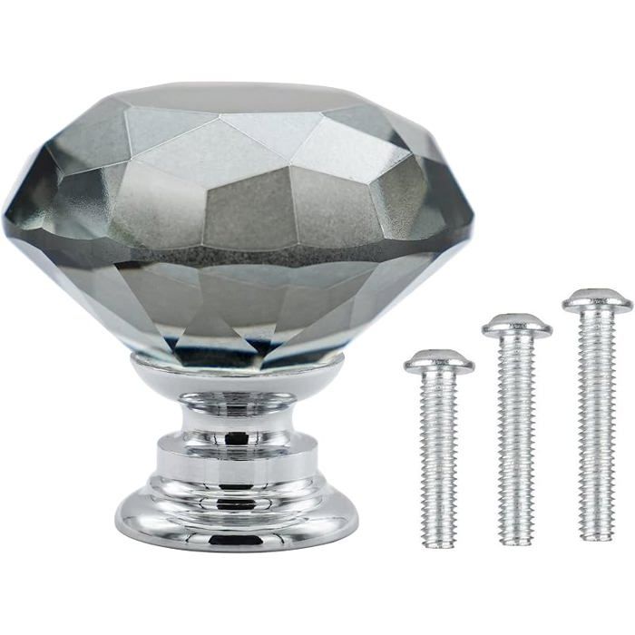 Lot de 20 Boutons et poignées de meubles Boutons Diamantés en Verre Gris pour Porte armoire Tiroir Commode Gris
