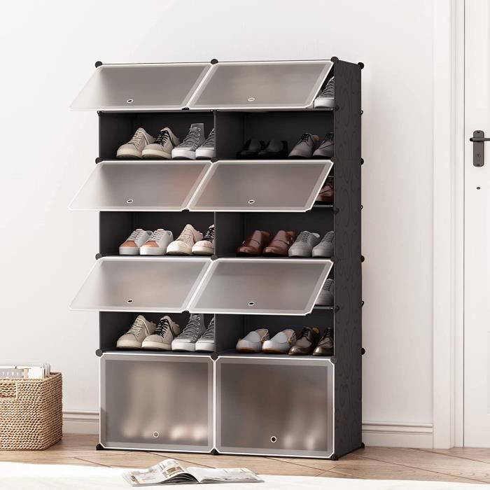 étagère à chaussures en plastique, porte-chaussures portable avec 14 cubes 80x30x120cm