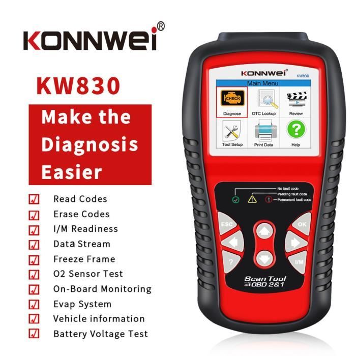 Le scanner de diagnostic de voiture KONNWEI KW830 OBD2 peut détecter la batterie AL519NT301