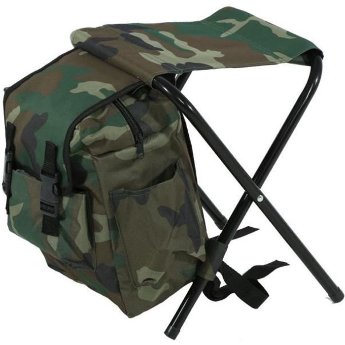 Siège de pêche tabouret avec sac de rangement camouflage pliant siège commode de tabouret de pêche de camping en plein air-FAR