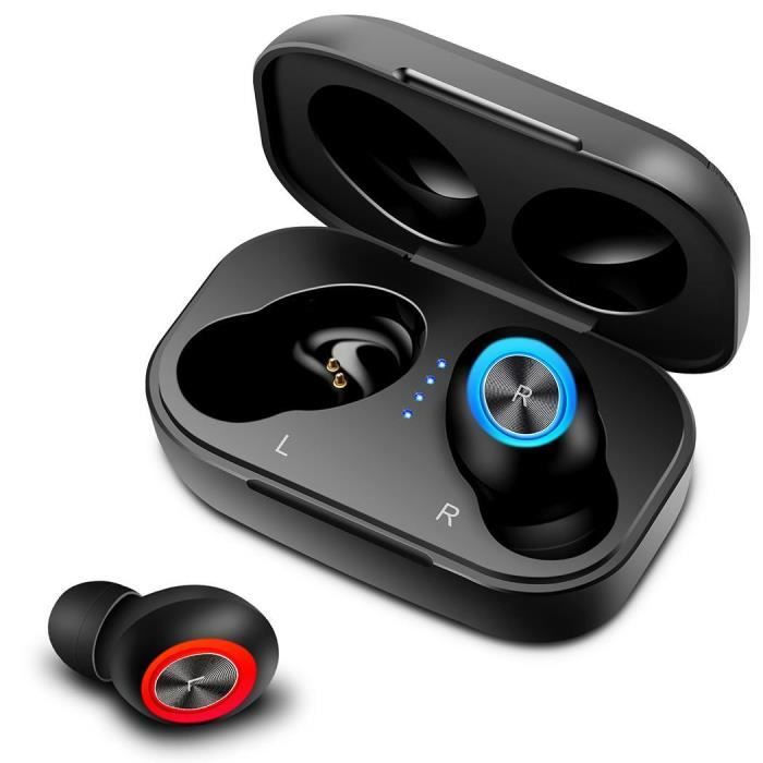 Écouteurs Bluetooth 5 sans Fil Stéréo Oreillettes Contrôle Tactile Couplage Bluetooth 25 Heures dAutonomie avec Étui de Chargement Microphones Intégrés pour Android et iOS