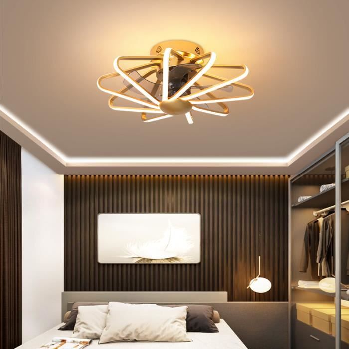 LED Ventilateur De Plafond Dimmable Invisible Plafonnier Ventilateur Moderne Vitesse Du Vent R/églable Ventilateur De Luminaires Pour Salon Restaurant Chambre /Éclairage Fan Lampe,Marron,A