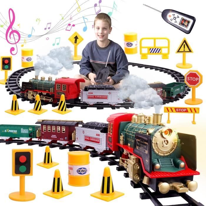 Jouet de train électrique rechargeable avec moteur à vapeur pour enfants 3  4 5 6 7 + ans, ensemble de train modèle, lumière et sons pour garçons
