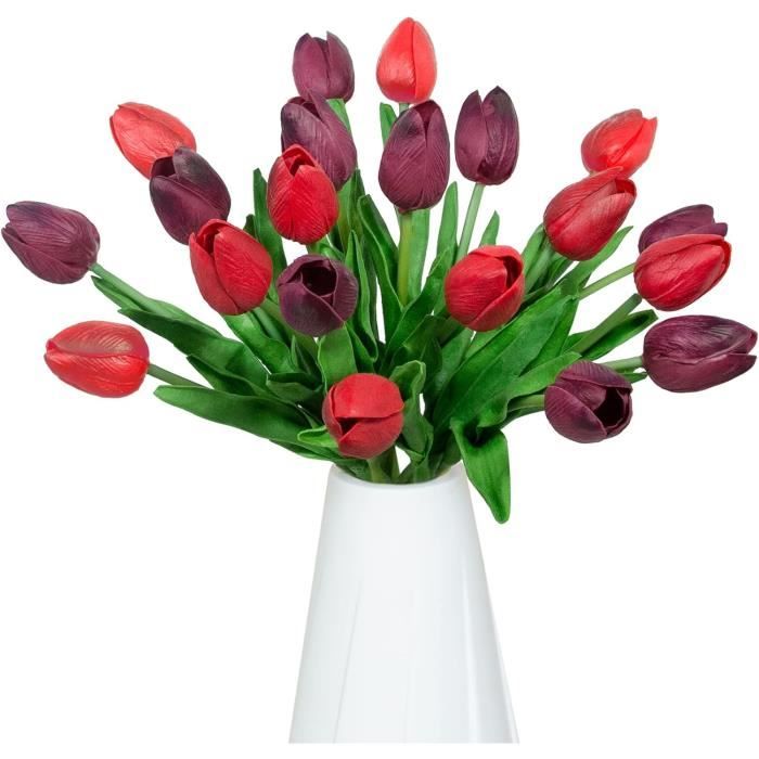 Lot De 10 Tulipes Artificielles En Polyuréthane - Hauteur 31 Cm - Couleurs Rose Crème, Blanc, Rouge, Jaune - Décoration Mariage, Maison
