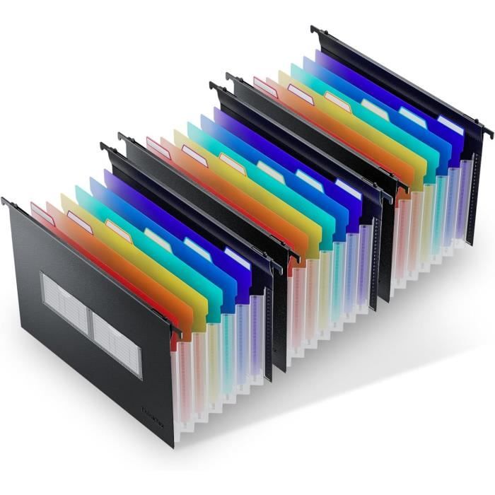 ThinkTex Dossiers Suspendus Extensibles A4 - Lot De 3, Idéal Pour Maison, Bureau Et École - Noir