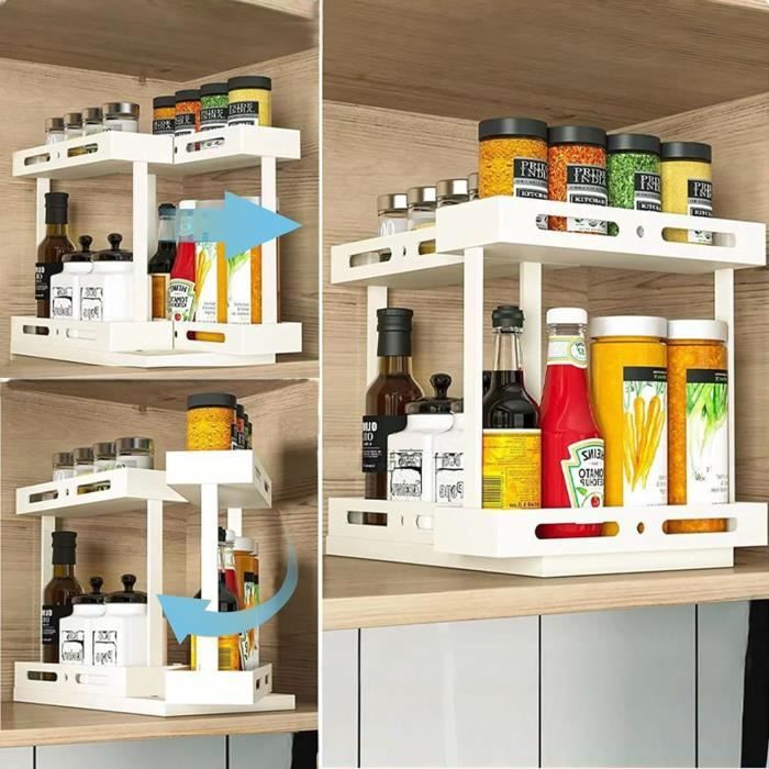Organisateur à 2 Niveaux - Plateau Tournant Rond En Plastique Rangement Epices Cuisine Organisateur Placard Cuisine Pour Bocaux Depices Cuisine Table De Chevet Placard 90183002