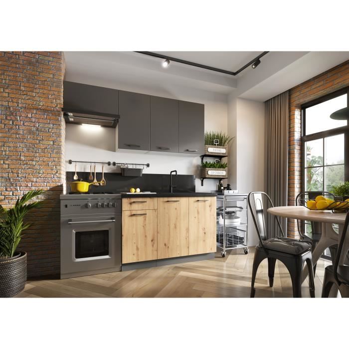cuisine clara gris et chene 1m80 5 meubles cdiscount maison