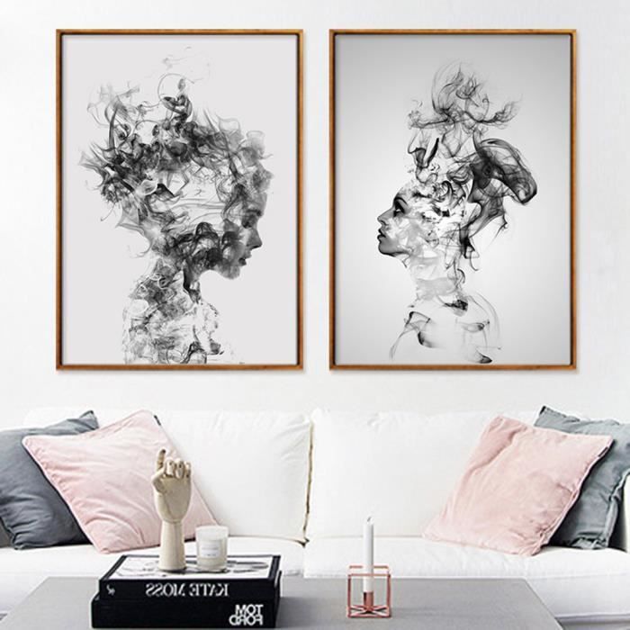 Sticker mural Papier peint Femme abstraite noire et blanche sur toile,  peinture d'art, décoration murale, sans cadre - Achat / Vente stickers de  vitrine Décoration de maison - Cdiscount