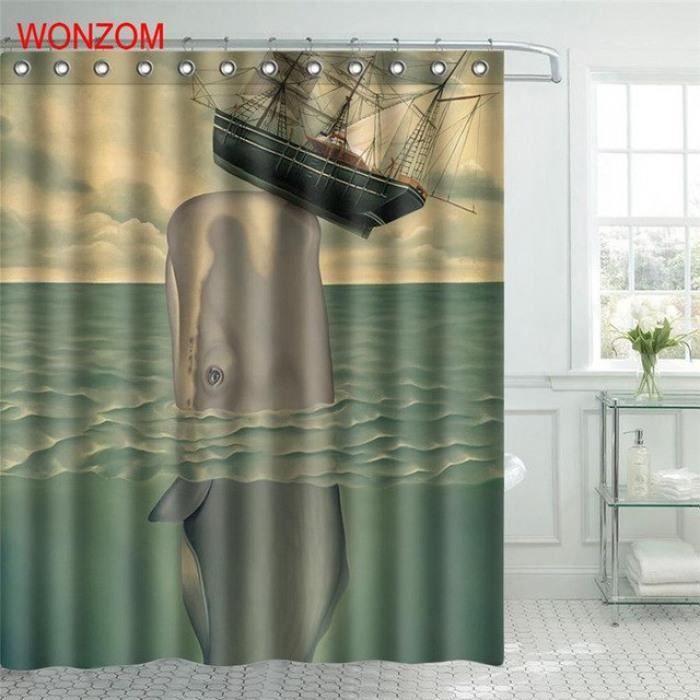 Cheval de rideau de douche pour salle de bain Animal Tissu Imperméable decor avec 12 crochets