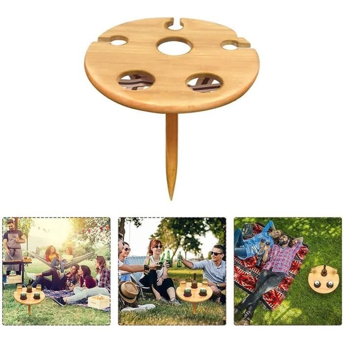 Table Pique-Nique Pliable Hillylolly Avec Porte-Verres - Bois - Pour Vin, Fromage, Fruits - Extérieur/Camping