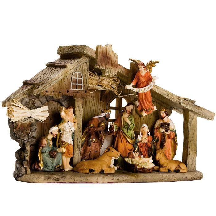 Crèche De Noël Avec Figurines En Résine - Set De 6 Personnages (Sainte Famille) - Décoration Moderne Pour Table, étagère Ou Sapin