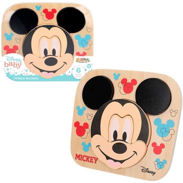 I-Disney Puzzle en Bois Mickey, 6 pièces (Colorbaby 48700