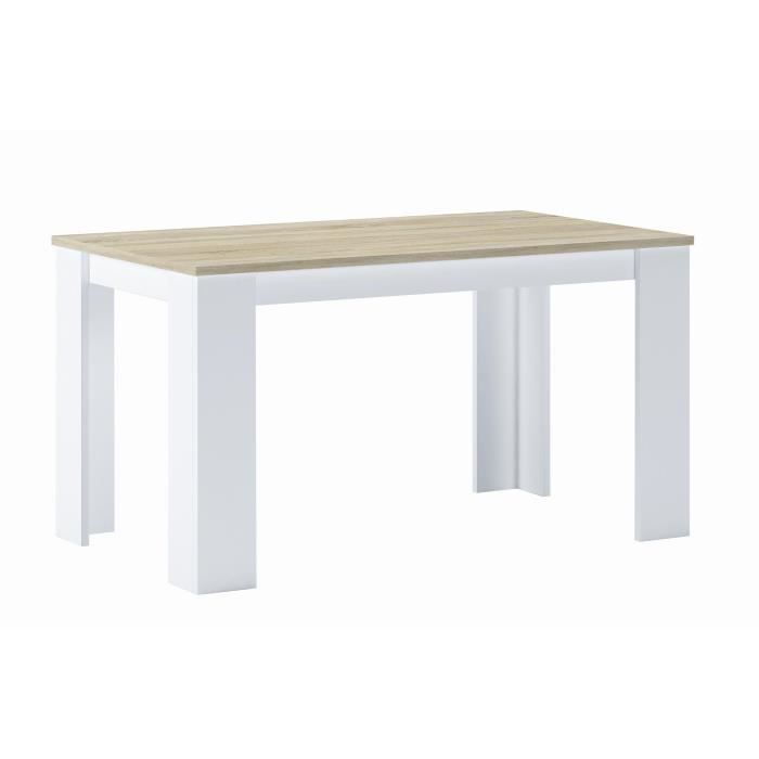 table de salle à manger et séjour, rectangulaire, chêne clair et blanc, 138x80x75cm jusqu'à 6 convives, rf590