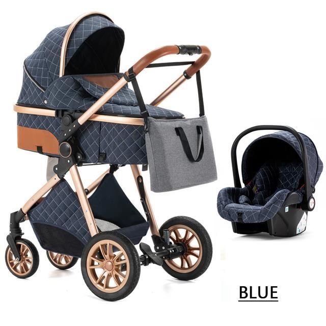 BAZARLAND30 Poussette 3 en 1 Bébé Combinée Siège-Auto Nacelle Trio Réversible Réglable Haute Qualité Roues increvables Canne BLEU.