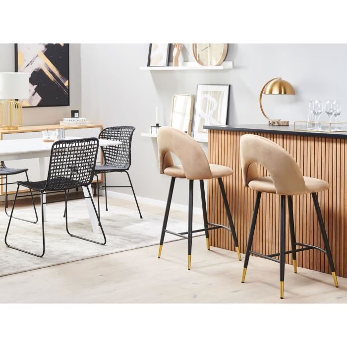 Lot de 2 chaises de bar en velours beige FALTON Lot de 2 chaises de bar en velours beige FALTON