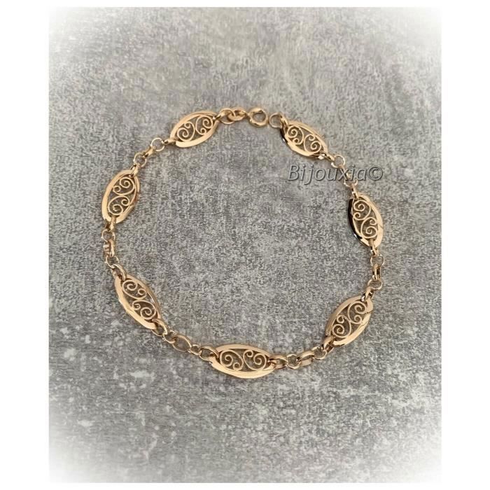 Bracelet - 21CM - BIJOUXIA - Motifs Ciselés - Plaqué or 18 CARATS 750/000
