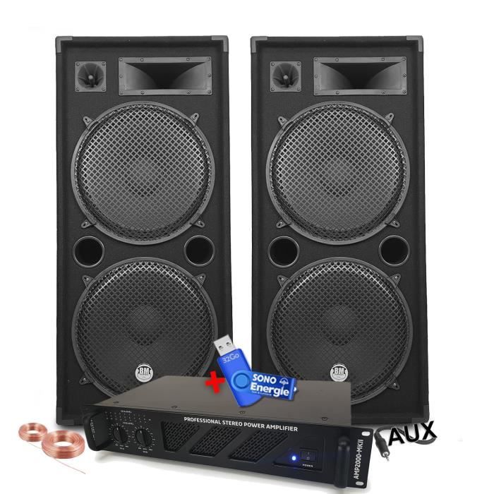 Pack Sono Ibiza Sound 7000W Total 2 Enceintes Bm Sonic 2000W - Ampli ventilé 3000W - Câbles - Mariage, Salle des fêtes DJ Soirée