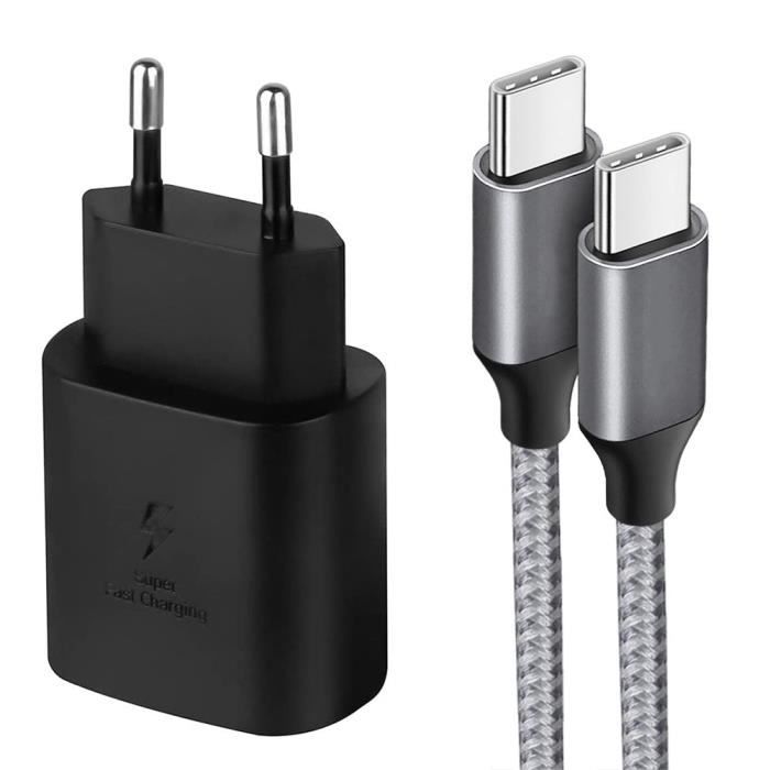 Chargeur USB-C 25W + Câble Nylon USB-C vers USB-C Gris 1M pour Samsung  Galaxy A32 4G-5G A34 A33 A54 A53 A52 4G-5G A52s - Cdiscount Téléphonie