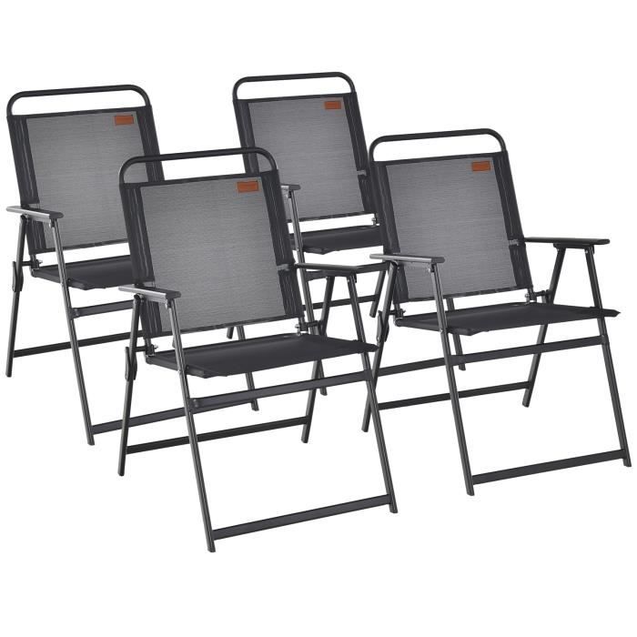 costway lot de 4 chaises de jardin pliantes en textilène avec accoudoirs en métal, fauteuil de jardin avec pieds antidérapants, noir