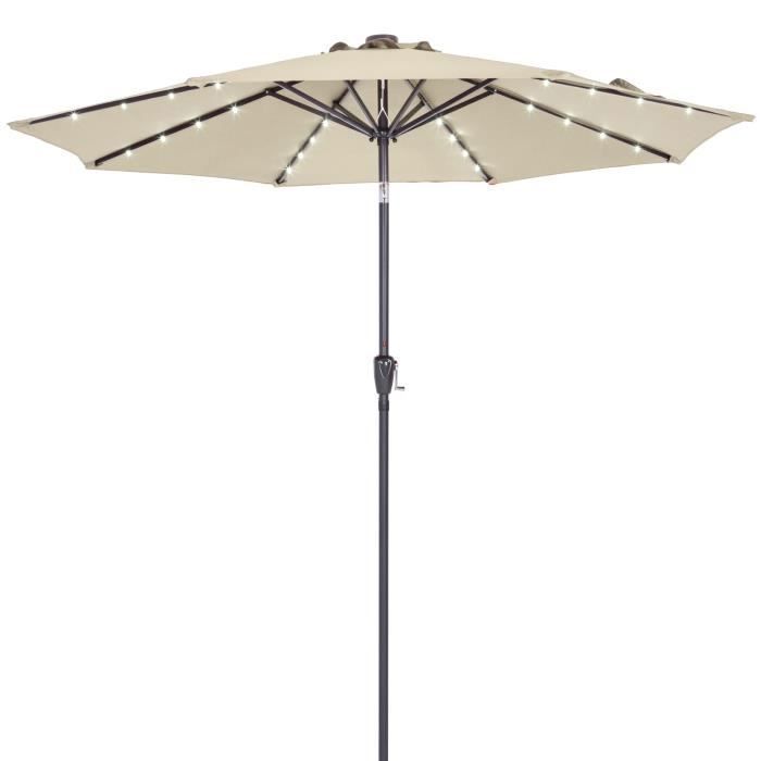 KINGSLEEVE® Parasol De Jardin Extérieur LED Solaire 300cm Pare-soleil Inclinable Avec Manivelle
