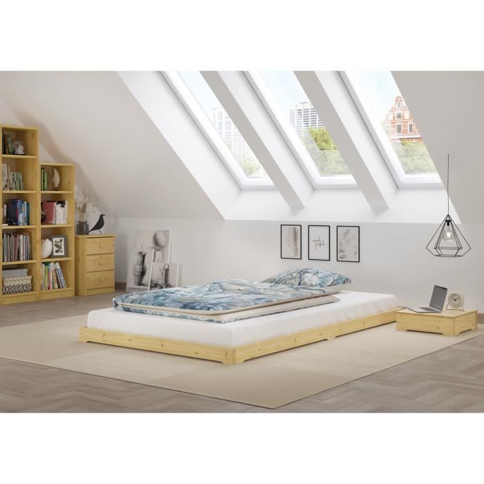 lit futon en bois très bas, base idéale pour combiner avec futon, surface 120x200 cm v-60.47-12 [sommier à lattes incl.]