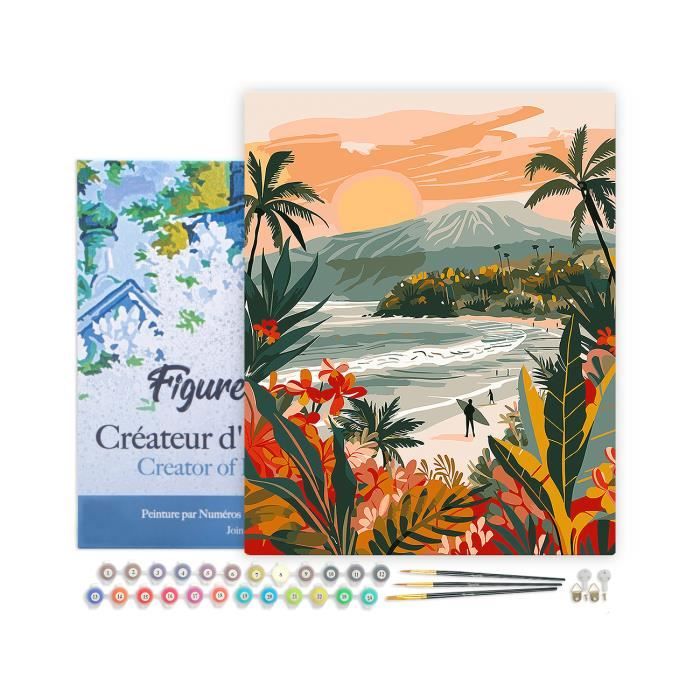 Figured'Art Peinture par Numéro Adulte avec Cadre Beauté couronnée de pivoines - Activité Manuelle Kit de Loisir Créatif DIY Numéro d'Art Complet - 40x50cm toile tendue sur châssis
