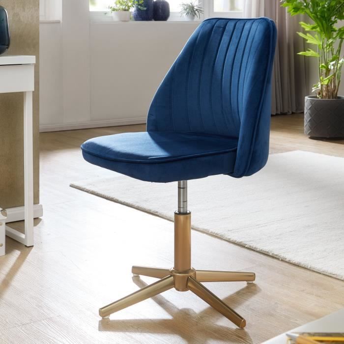 Chaise De Bureau Velours FineBuy - Bleu - Pivotant - 80-100 cm - Chaise Coquille Chaise De Bureau Velours FineBuy - Bleu - Pivotant - 80-100 cm - Chaise Coquille